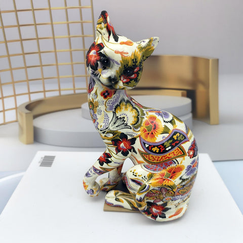 Statua gatto seduto in resina modello giapponese 21 cm