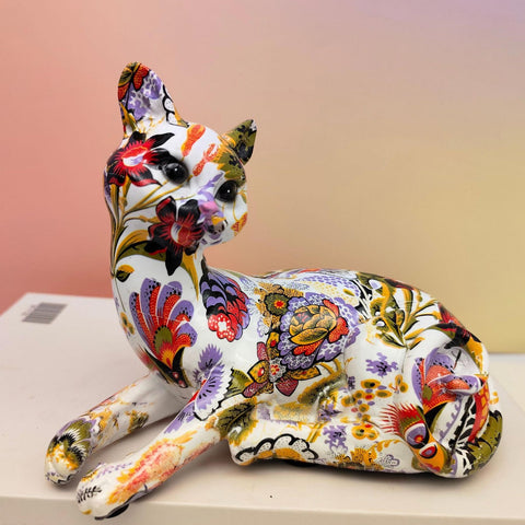 Statua gatto sdraiato in resina, modello giapponese, 14 cm