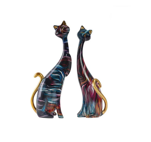 Statua di gatti coppia fuochi d'artificio 24 cm