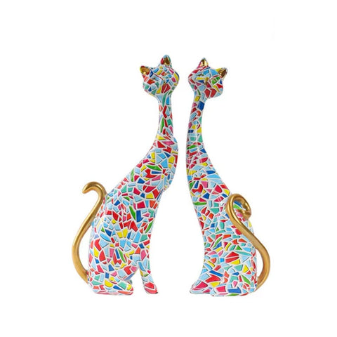 Coppia di gatti in mosaico statua 24 cm