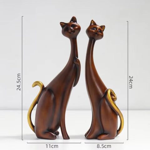Statua coppia gatto in legno 24 cm