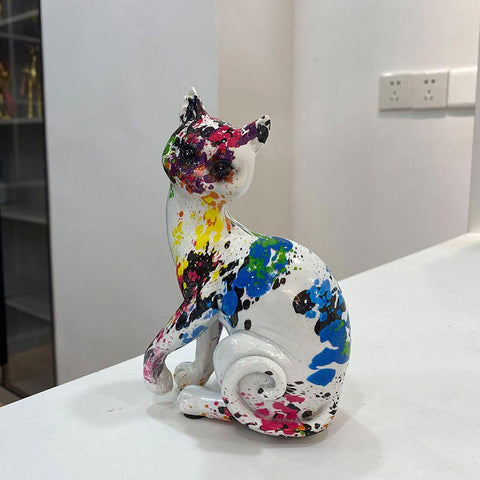 Statua gatto seduto in resina multicolore 16 cm