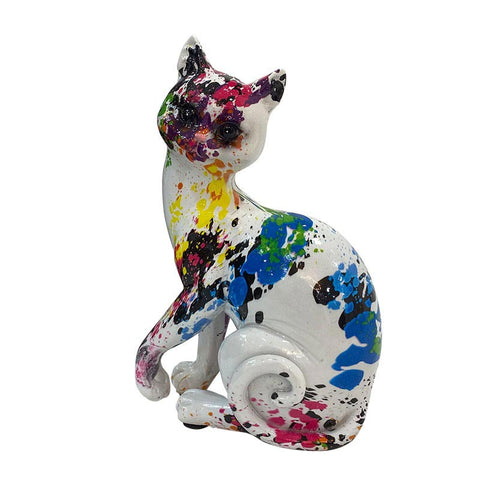 Statua gatto seduto in resina multicolore 16 cm