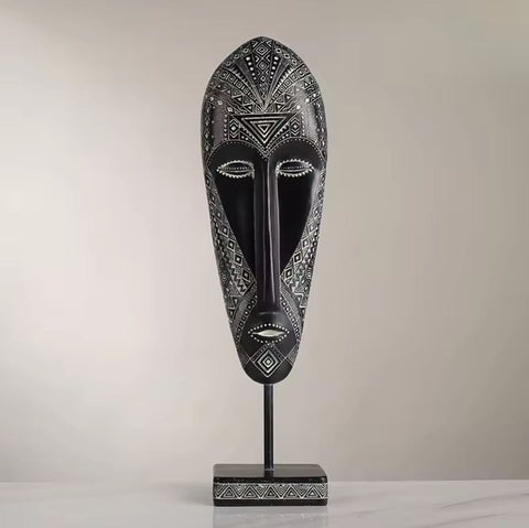 Statua maschera africana bianca e nera 41 cm