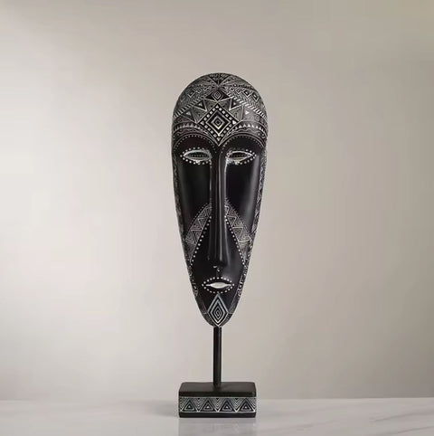 Statua maschera africana bianca e nera 41 cm