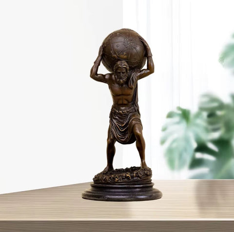 Statua Atlante che trasporta il mondo Bronzo 32 cm