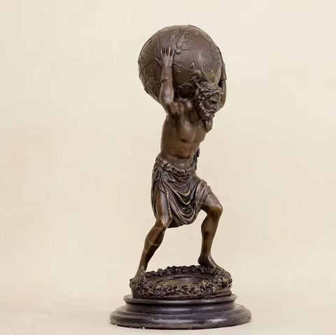 Statua Atlante che trasporta il mondo Bronzo 32 cm