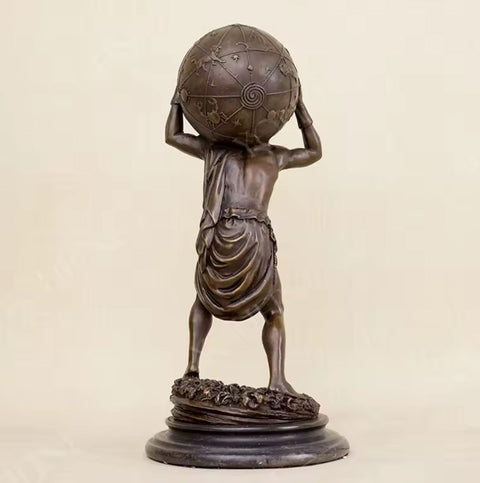 Statua Atlante che trasporta il mondo Bronzo 32 cm