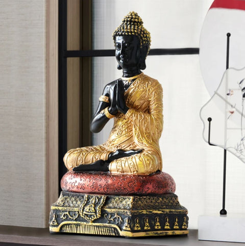 Statua del Buddha Amitabha nero / oro 23 cm