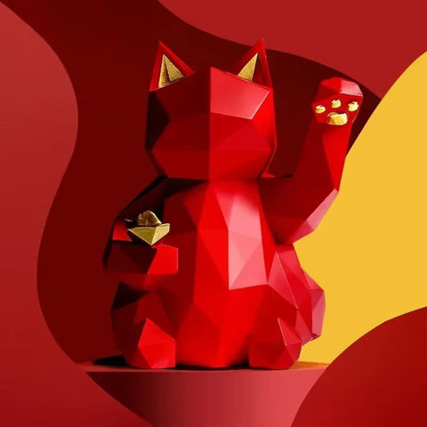 Statua gatto origami rosso 24 cm