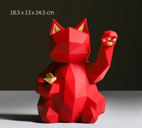 Statua gatto origami rosso 24 cm