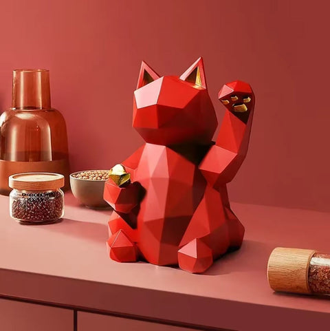 Statua gatto origami rosso 24 cm
