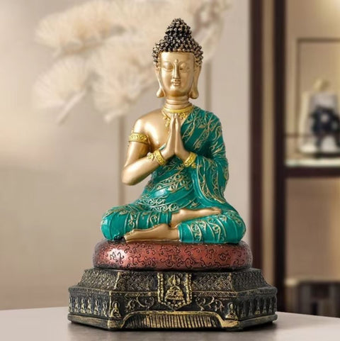 Statua del Buddha Amitabha verde / oro 23 cm