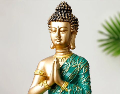Statua del Buddha Amitabha verde / oro 23 cm