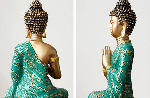 Statua del Buddha Amitabha verde / oro 23 cm