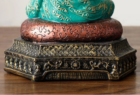 Statua del Buddha Amitabha verde / oro 23 cm