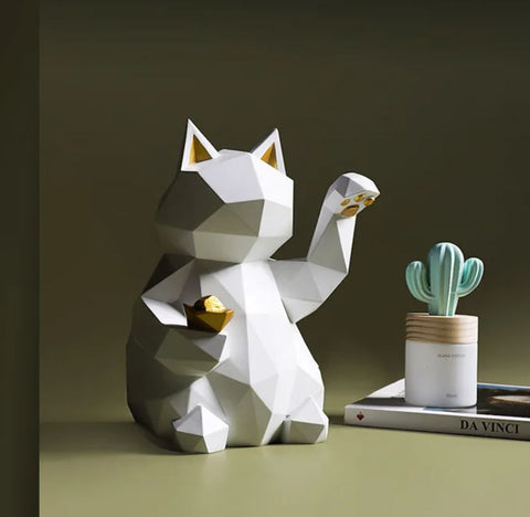 Statua gatto origami bianco 24 cm