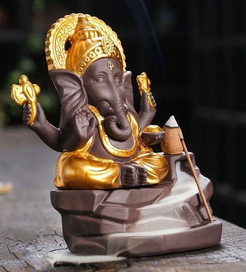 Statua Ganesh elefante con bruciatore di incenso 15 cm