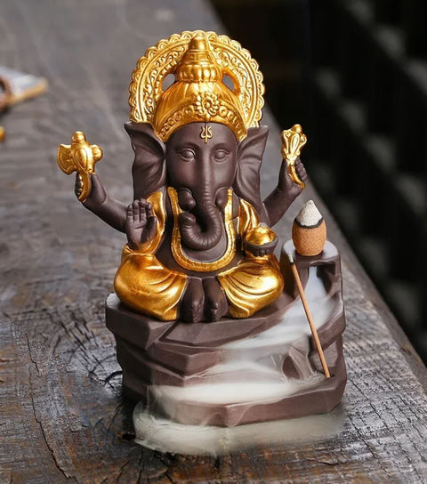 Statua Ganesh elefante con bruciatore di incenso 15 cm
