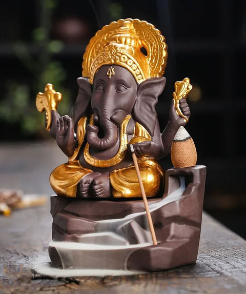 Statua Ganesh elefante con bruciatore di incenso 15 cm