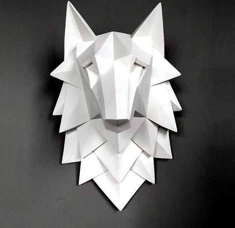 Statua da parete con testa di lupo bianco 35 cm