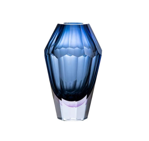 Vaso in vetro blu a forma di diamante 19 cm