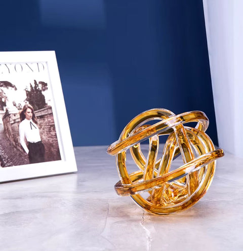 Scultura in vetro con spirale d'ambra ritorta 16 cm
