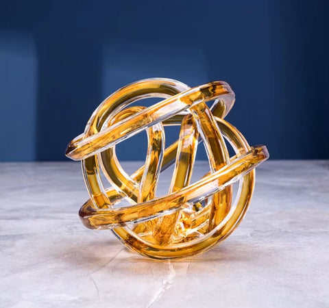 Scultura in vetro con spirale d'ambra ritorta 16 cm