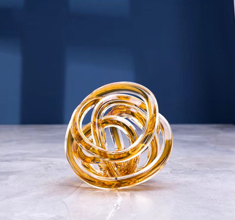 Scultura in vetro con spirale d'ambra ritorta 16 cm