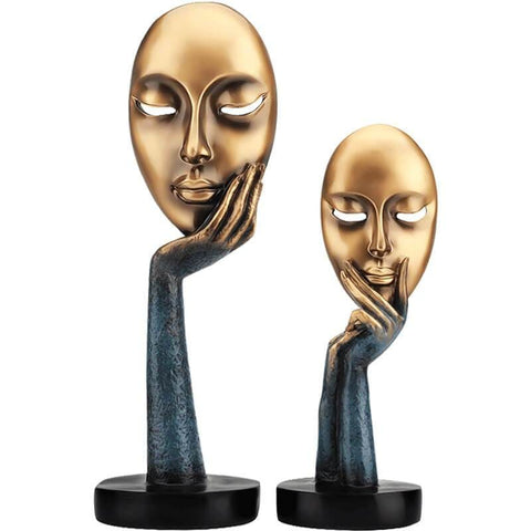 Statua di donna pensosa<br> Volto d'oro 28 / 37 cm